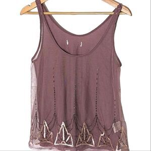 Dusty Rose Mauve Crop Tank Top Mesh Front size S